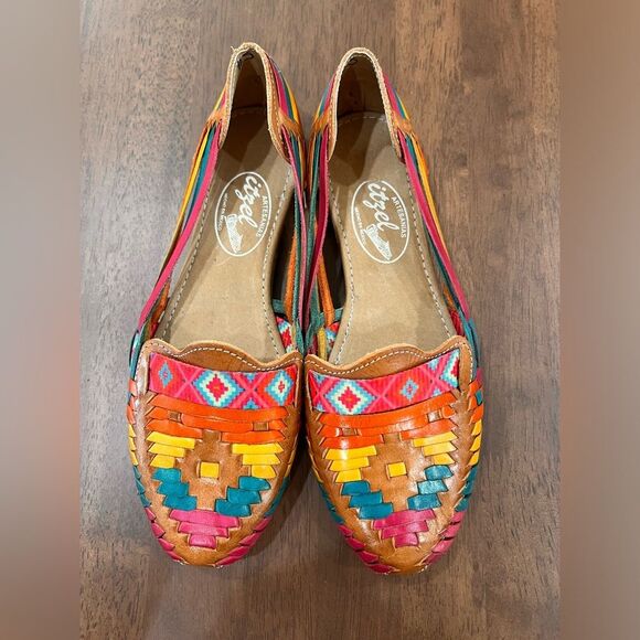 Colorful Woven Leather Huarache Flats Women’s 7 Mexican Artisan Slip-On Sandals - Picture 2 of 7